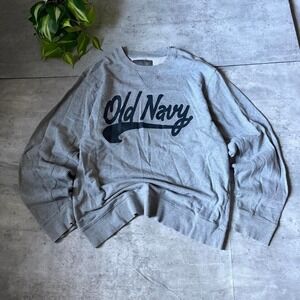 Gray Old Navy crewneck sweatshirt with blue 'Old Navy' logo